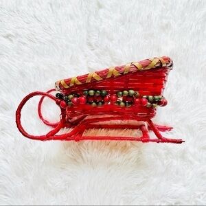 Wicker Santa Sleigh Christmas Decor Holiday Home Goods Xmas Festive Red Green